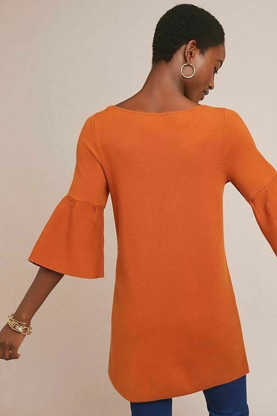 Moth by Anthropologie Burnt Orange Bell Sleeve Sweater Tunic Length Women Small